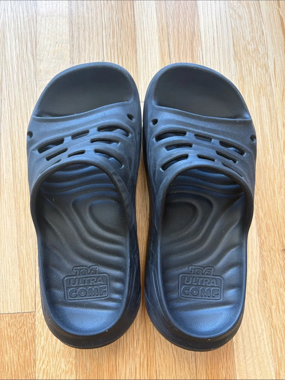 Teva Black Ultra Comf Slide Sandals fits like US6 women